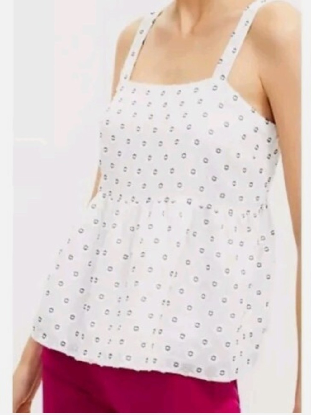 Loft Capi Peplum Cami Top White Blue Embroidered Dots
